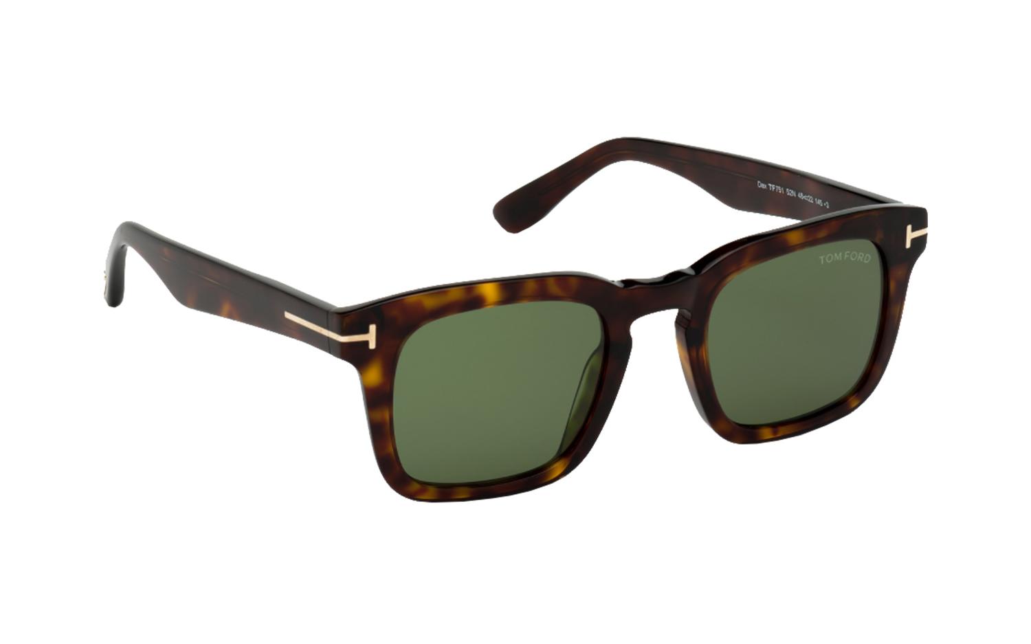 Kleidung & Accessoires Tom Ford TF 751 FT0751 Dax shiny classic dark havana  green 52N Sunglasses LA2138345