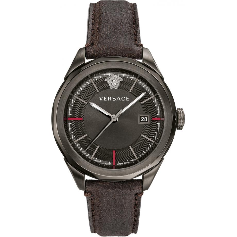 versace black leather watch